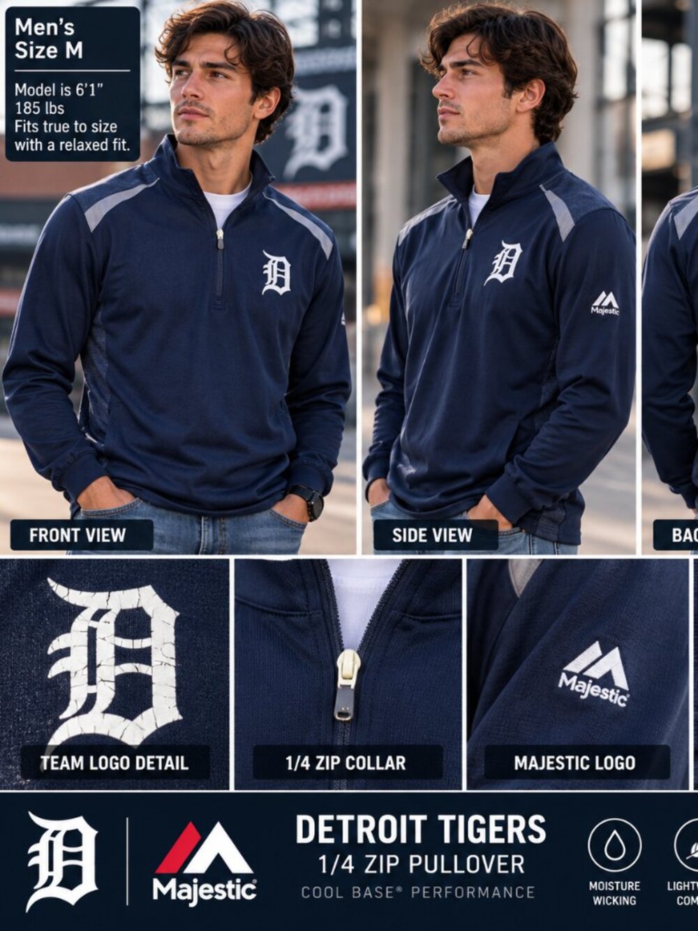Detroit Tigers Majestic Cool Base 1/4 Zip Pullover Men’s M MLB